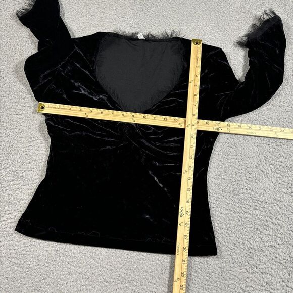 VTG Y2K Anthropologie CC Outlaw M Black Velvet Witchy Whimsigoth Babydoll Fringe - Picture 8 of 12
